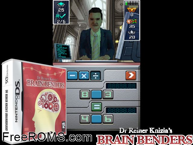 Dr Reiner Knizias Brain Benders Europe NDS game showing 3D box cover and gameplay screenshot