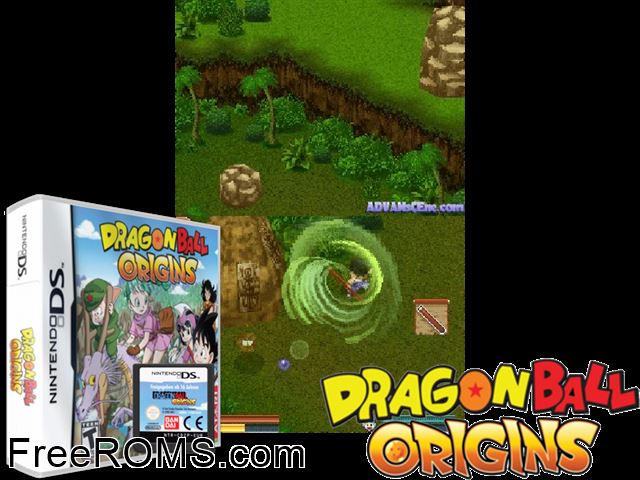 Dragon Ball - Origins NDS game showing 3D box cover and gameplay screenshot