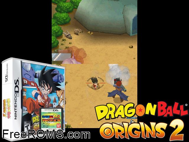 Dragon Ball - Origins 2 NDS game showing 3D box cover and gameplay screenshot