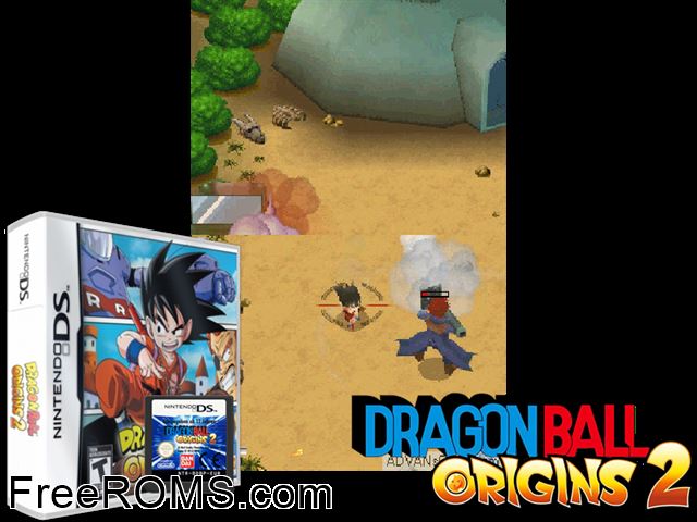 Dragon Ball - Origins 2 Europe NDS game showing 3D box cover and gameplay screenshot