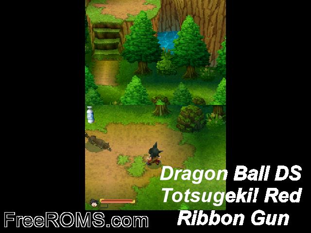 Dragon Ball DS 2 - Totsugeki! Red Ribbon Gun Japan NDS game showing 3D box cover and gameplay screenshot
