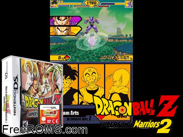 Dragon Ball Z - Supersonic Warriors 2 Europe NDS game showing 3D box cover and gameplay screenshot