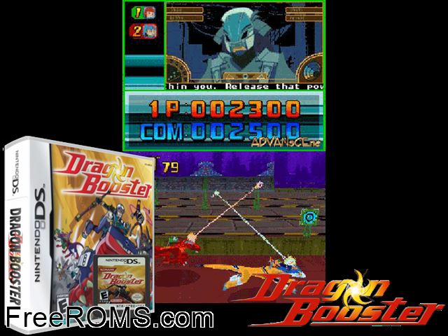 Dragon Booster NDS game showing 3D box cover and gameplay screenshot