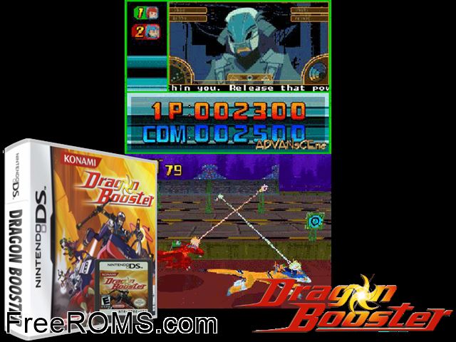 Dragon Booster Europe NDS game showing 3D box cover and gameplay screenshot