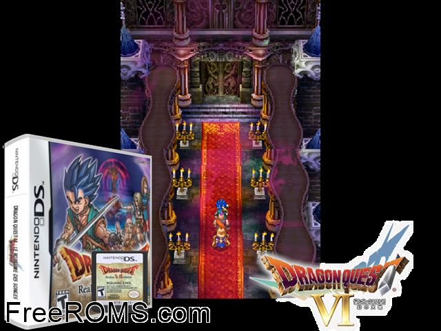 Dragon Quest VI - Realms of Revelation NDS game showing 3D box cover and gameplay screenshot