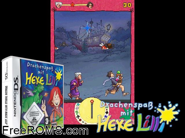 Dragon Thrills with Magic Lilly Europe NDS game showing 3D box cover and gameplay screenshot
