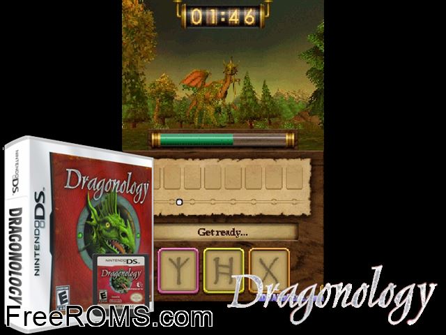 Dragonology Europe NDS game showing 3D box cover and gameplay screenshot