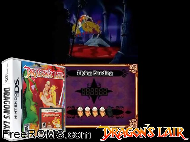 Dragons Lair NDS game showing 3D box cover and gameplay screenshot