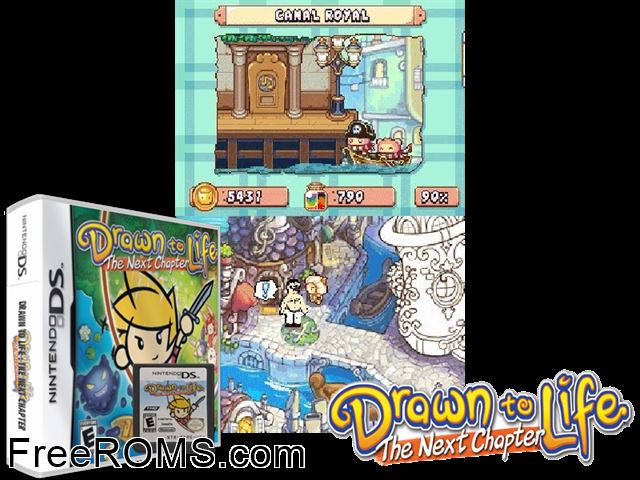 Drawn to Life - The Next Chapter v1.1 NDS game showing 3D box cover and gameplay screenshot