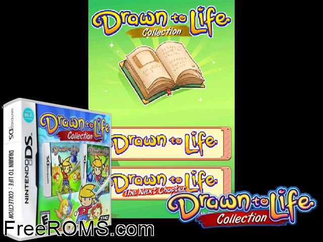 Drawn to Life Collection Europe NDS game showing 3D box cover and gameplay screenshot