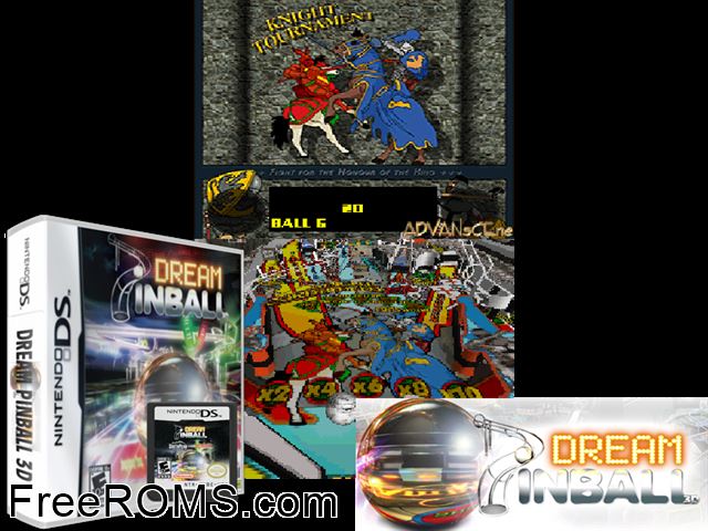 Dream Pinball 3D Europe NDS game showing 3D box cover and gameplay screenshot