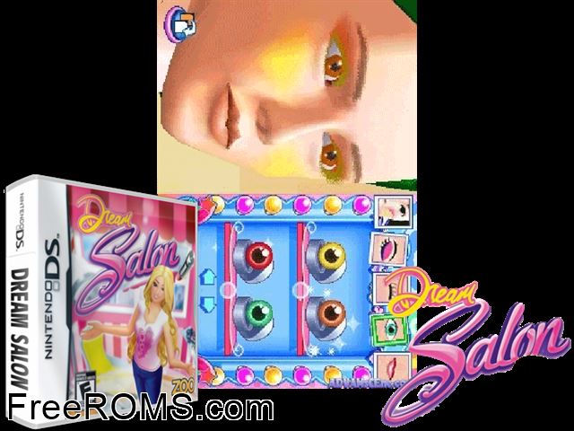 Dream Salon NDS game showing 3D box cover and gameplay screenshot