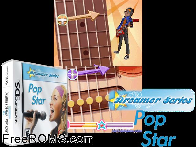 Dreamer Series - Pop Star NDS game showing 3D box cover and gameplay screenshot