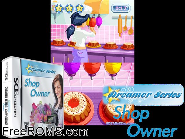 Dreamer Series - Shop Owner NDS game showing 3D box cover and gameplay screenshot