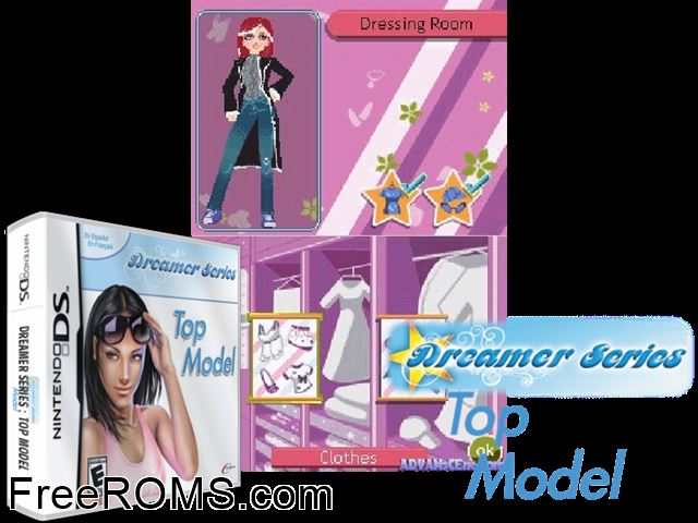 Dreamer Series - Top Model NDS game showing 3D box cover and gameplay screenshot