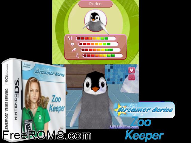Dreamer Series - Zoo Keeper NDS game showing 3D box cover and gameplay screenshot