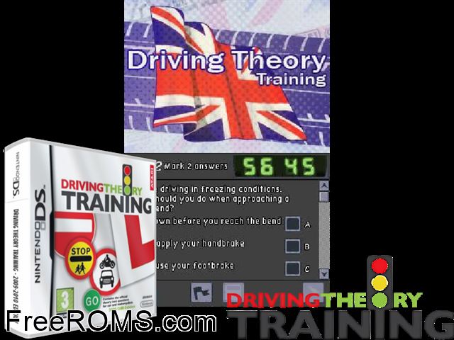 Driving Theory Training 2009 - 2010 Edition Europe NDS game showing 3D box cover and gameplay screenshot