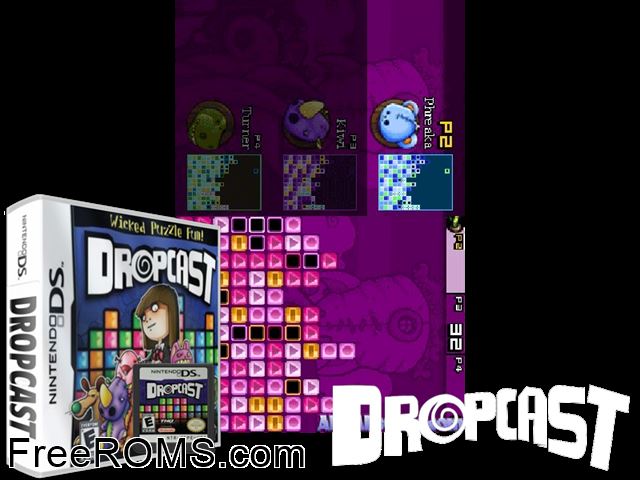 DropCast NDS game showing 3D box cover and gameplay screenshot