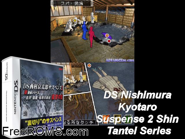 DS Nishimura Kyotaro Suspense 2 - Fukushuu no Kage Japan NDS game showing 3D box cover and gameplay screenshot