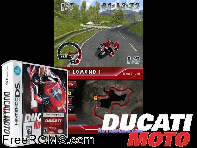 Ducati Moto NDS game showing 3D box cover and gameplay screenshot