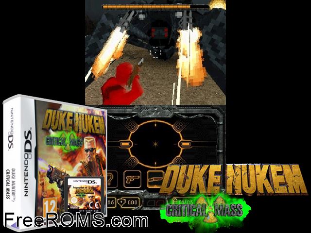 Duke Nukem - Critical Mass Europe NDS game showing 3D box cover and gameplay screenshot