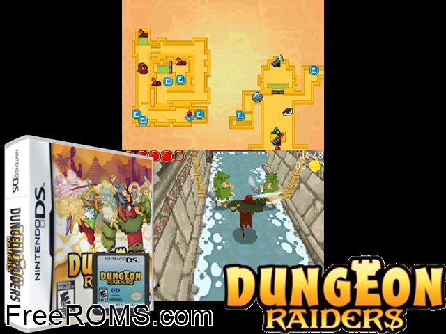 Dungeon Raiders Europe NDS game showing 3D box cover and gameplay screenshot