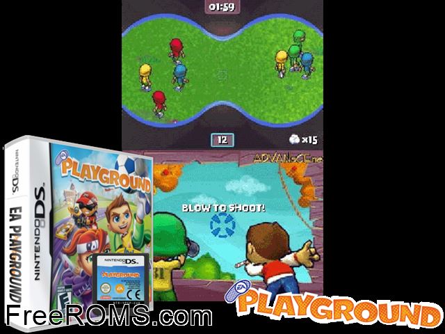 EA Playground Europe NDS game showing 3D box cover and gameplay screenshot