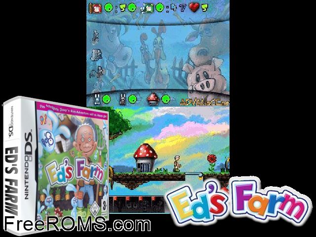 Eds Farm Europe NDS game showing 3D box cover and gameplay screenshot