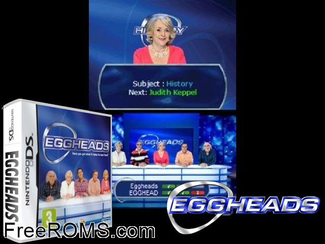 Eggheads Europe NDS game showing 3D box cover and gameplay screenshot