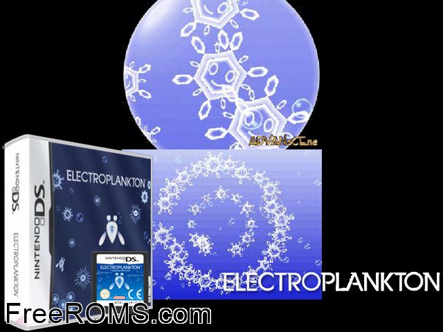 Electroplankton Europe NDS game showing 3D box cover and gameplay screenshot