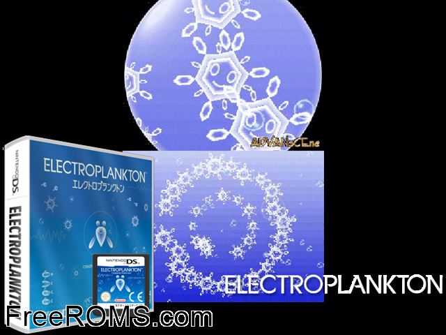Electroplankton Japan NDS game showing 3D box cover and gameplay screenshot