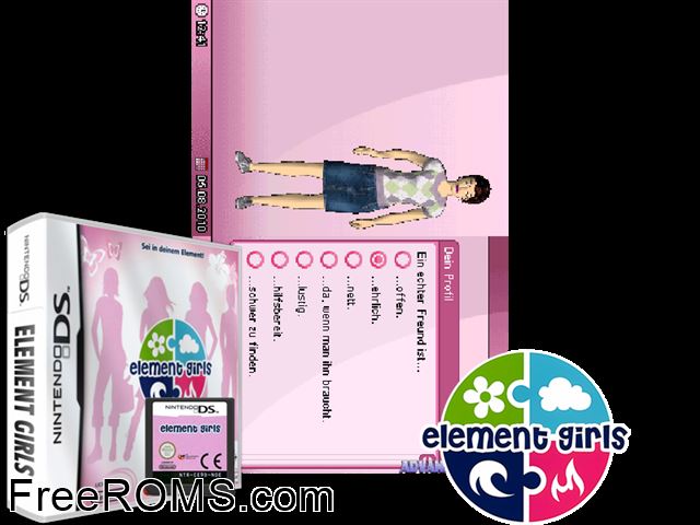 Element Girls - Style your Life! Europe NDS game showing 3D box cover and gameplay screenshot