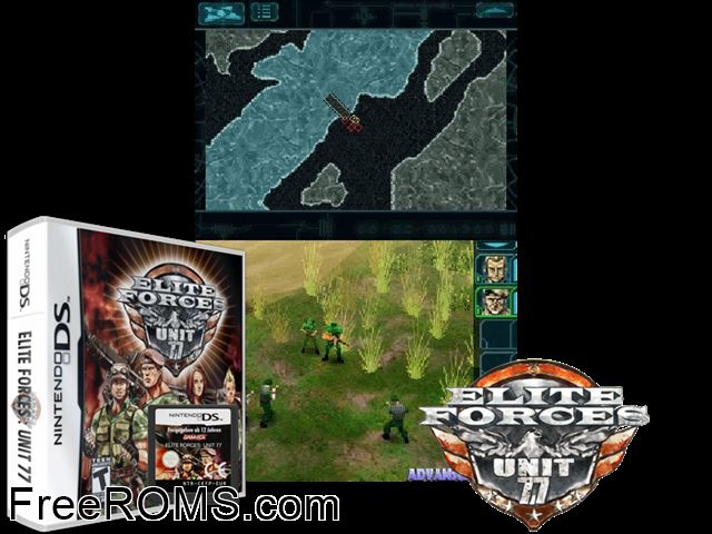 Elite Forces - Unit 77 NDS game showing 3D box cover and gameplay screenshot