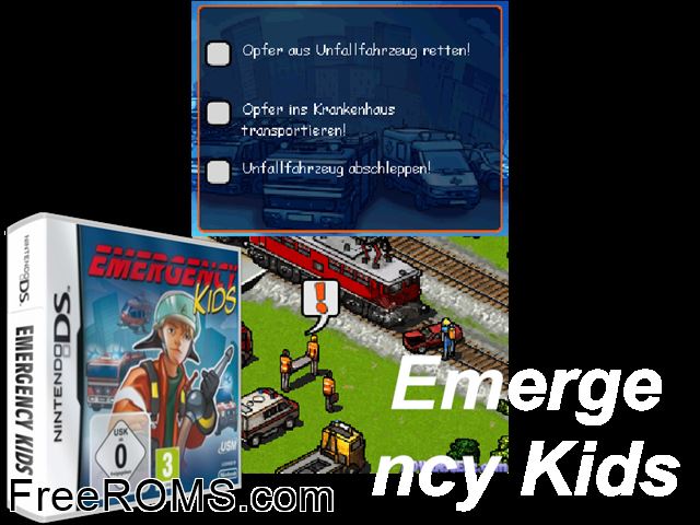 Emergency Kids Germany NDS game showing 3D box cover and gameplay screenshot