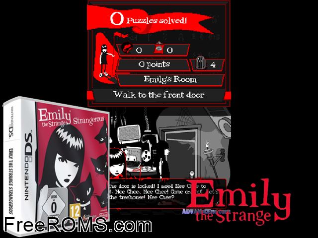 Emily the Strange - Strangerous NDS game showing 3D box cover and gameplay screenshot