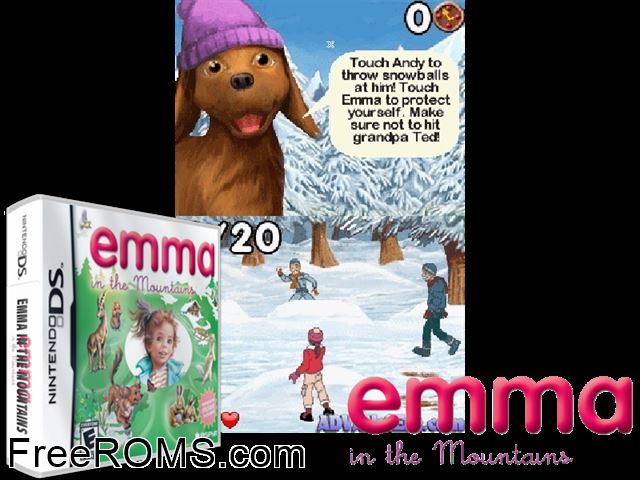 Emma in the Mountains NDS game showing 3D box cover and gameplay screenshot