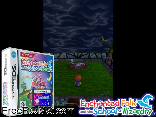 Enchanted Folk and the School of Wizardry Europe NDS game showing 3D box cover and gameplay screenshot