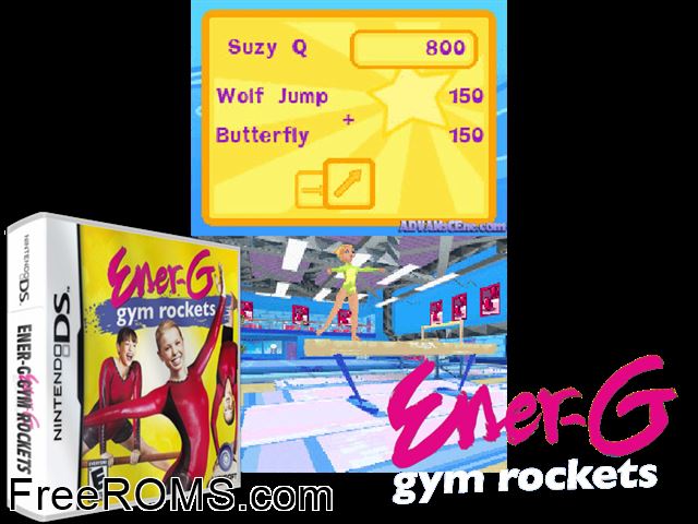 Ener-G - Gym Rockets NDS game showing 3D box cover and gameplay screenshot