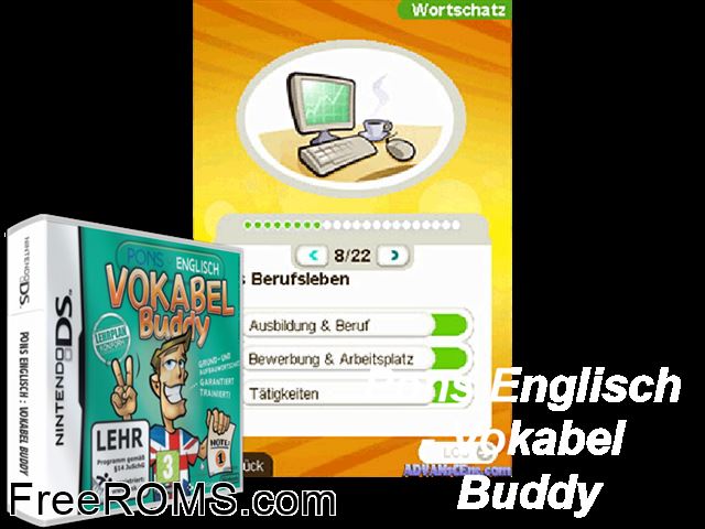 Englisch - Vokabel Buddy Europe NDS game showing 3D box cover and gameplay screenshot