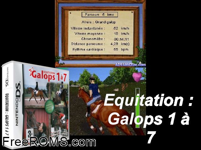 Equitation - Galops 1 a 7 France NDS game showing 3D box cover and gameplay screenshot