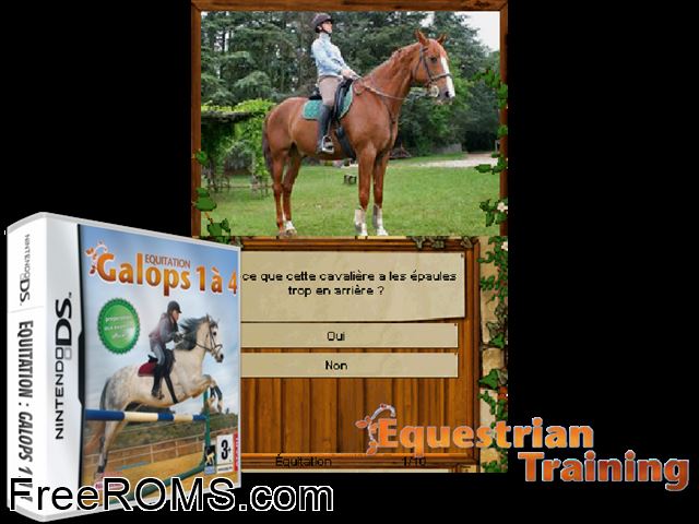 Equitation Galops 1 a 4 France NDS game showing 3D box cover and gameplay screenshot