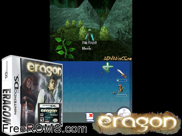 Eragon Europe NDS game showing 3D box cover and gameplay screenshot