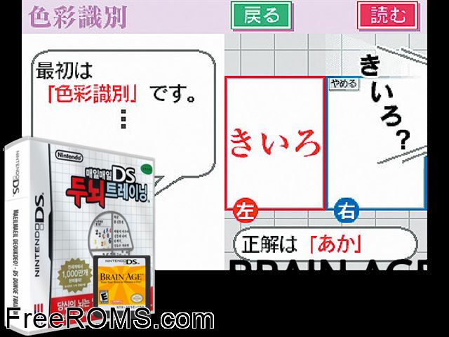 Every Day DS Brain Training NDS game showing 3D box cover and gameplay screenshot