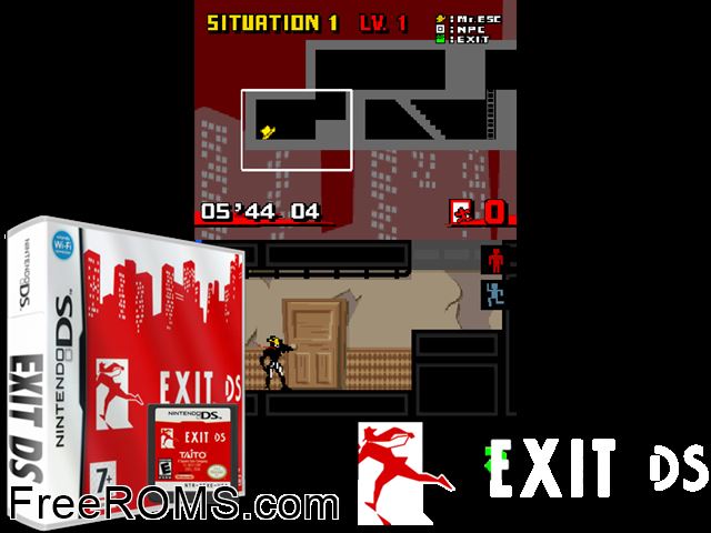 Exit DS Europe NDS game showing 3D box cover and gameplay screenshot