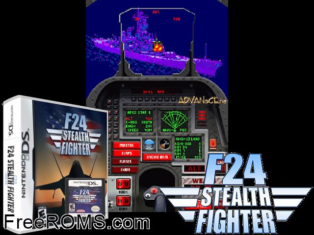 F-24 Stealth Fighter NDS game showing 3D box cover and gameplay screenshot