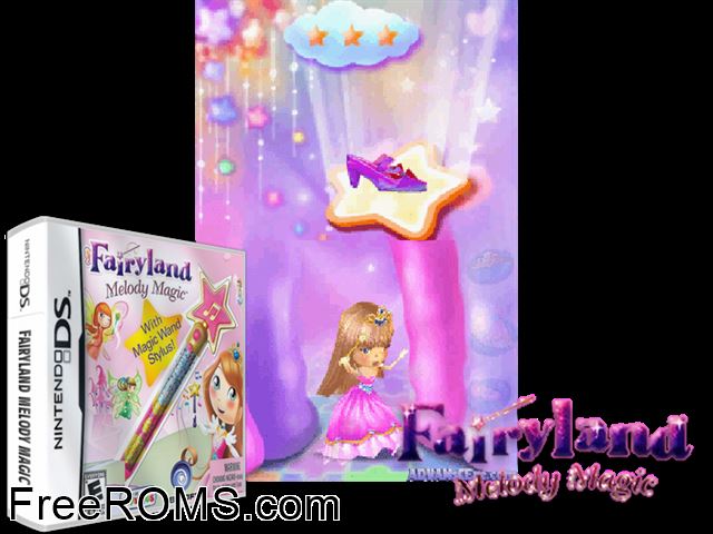 Fairyland Melody Magic NDS game showing 3D box cover and gameplay screenshot