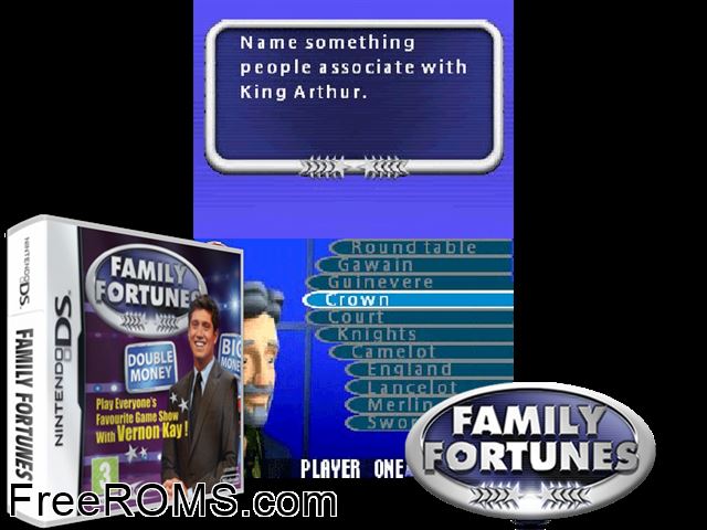 Family Fortunes Europe NDS game showing 3D box cover and gameplay screenshot