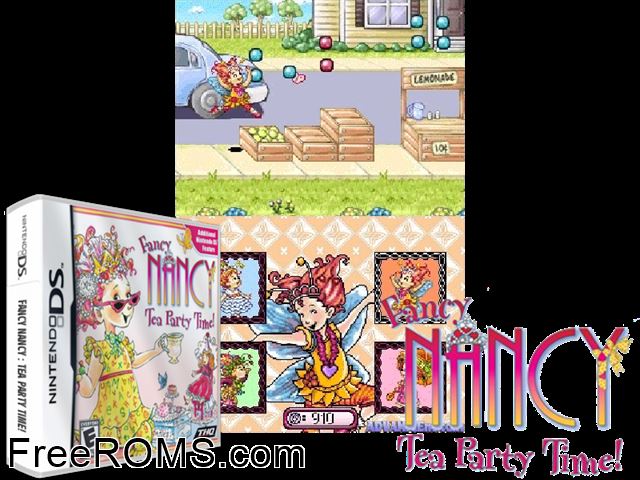 Fancy Nancy - Tea Party Time NDS game showing 3D box cover and gameplay screenshot