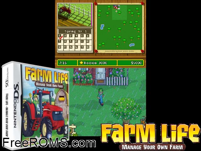 Farm Life - Manage Your Own Farm Europe NDS game showing 3D box cover and gameplay screenshot
