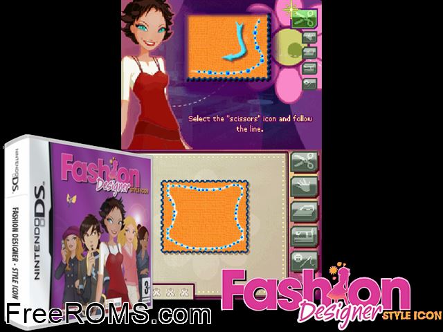 Fashion Designer - Style Icon Europe NDS game showing 3D box cover and gameplay screenshot